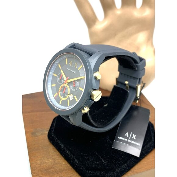 Armani Exchange Men's Watch AX1335 Quartz Chronograph Blue Dial Rubber Band 44mm - Picture 2 of 13